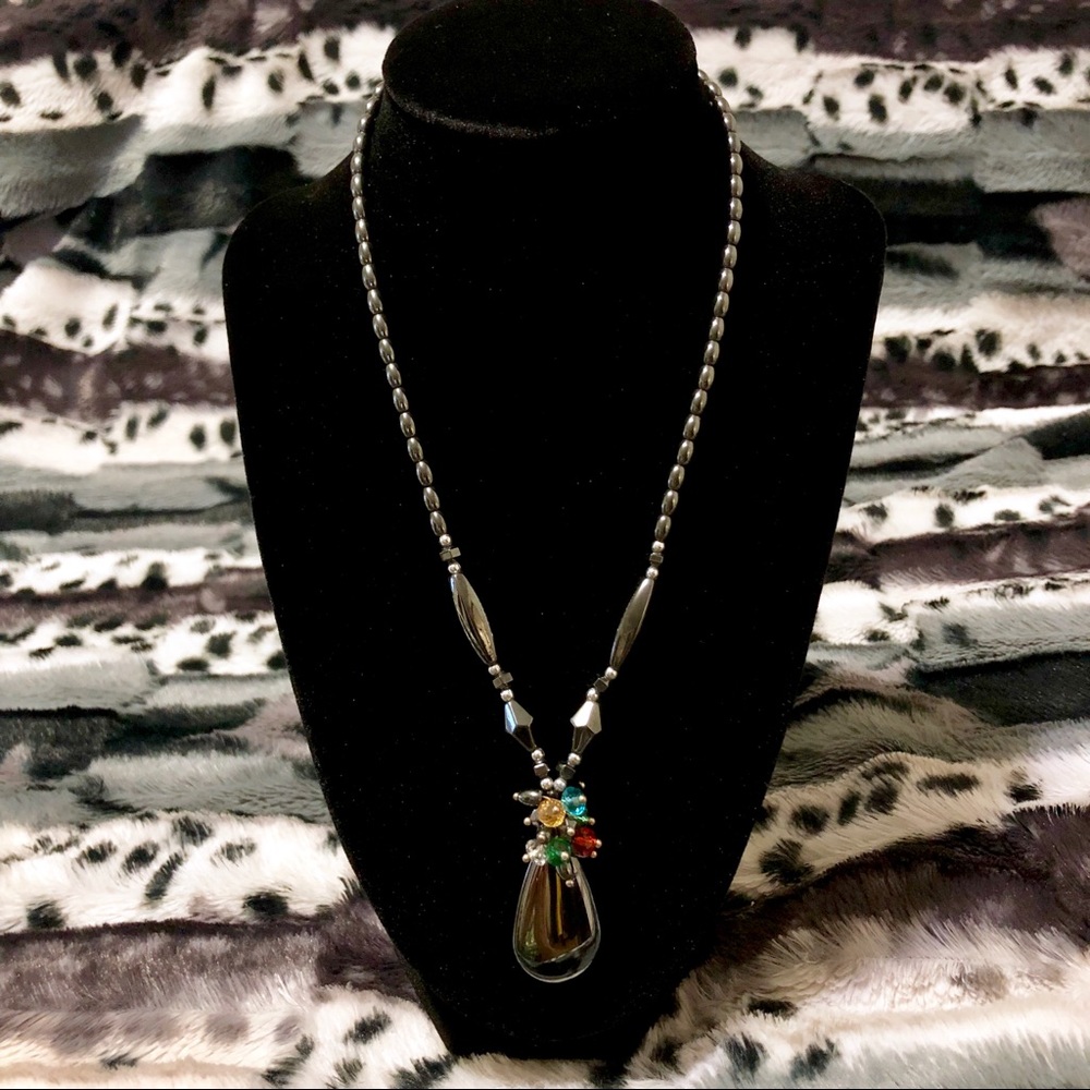 Hematite and colored bead 18 in necklace